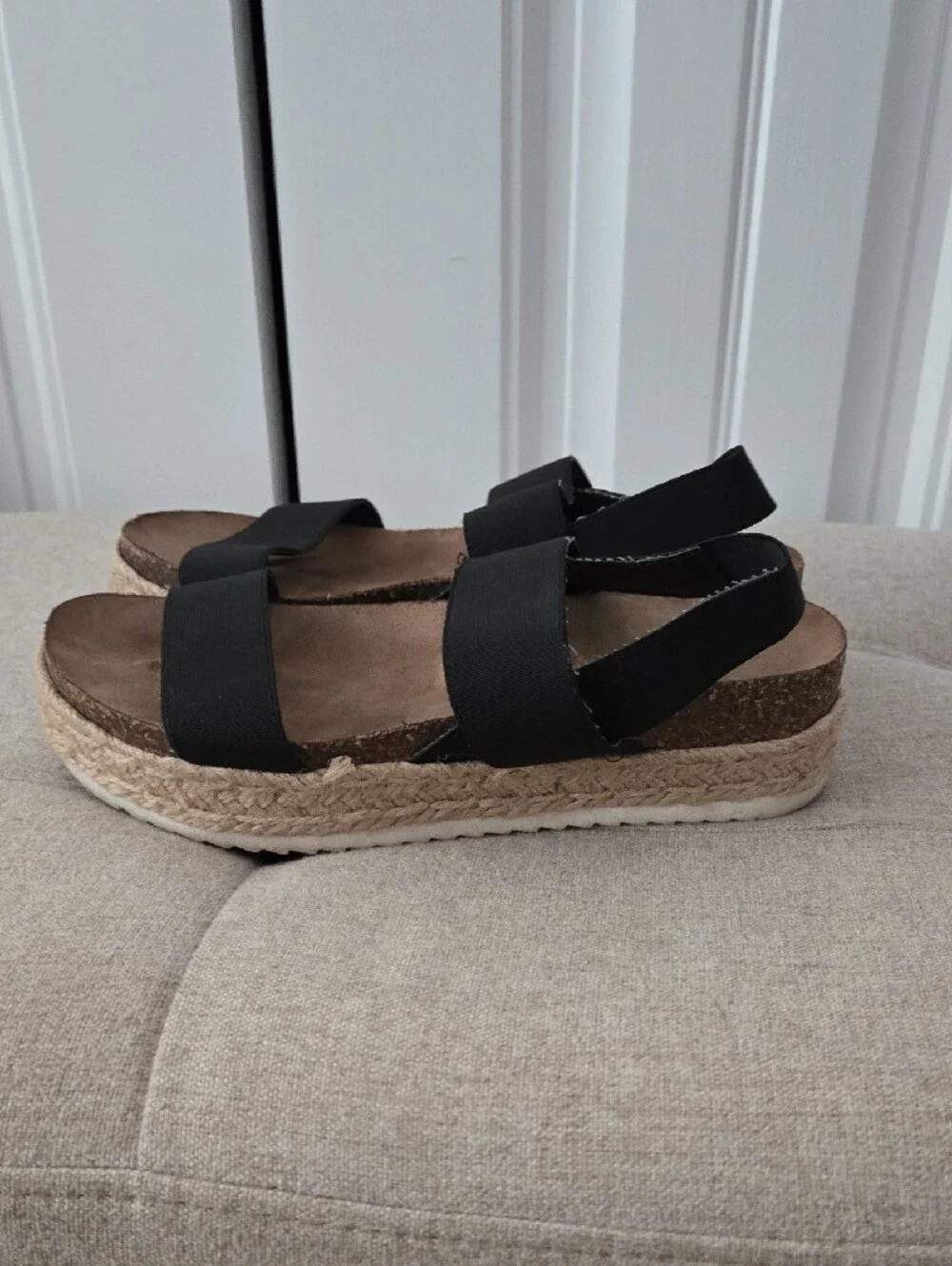 Women’s Black Espadrille Platform Sandals with Elastic Straps